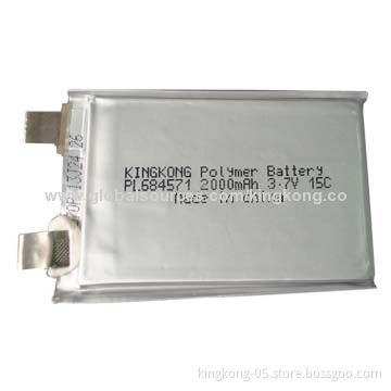 Lithium Polymer Battery, 684571, 2,000mAh for GPS, MP3 Players